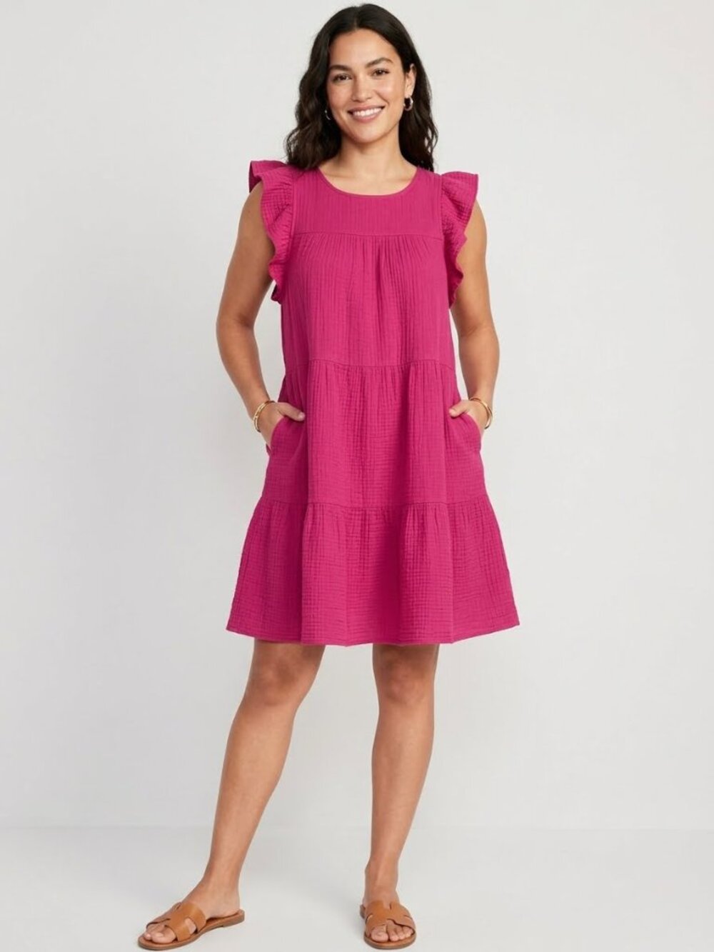 J Crew cotton pink tiered gauze dress, size 10
